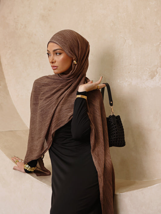 Berry brown Textured Hijab Set