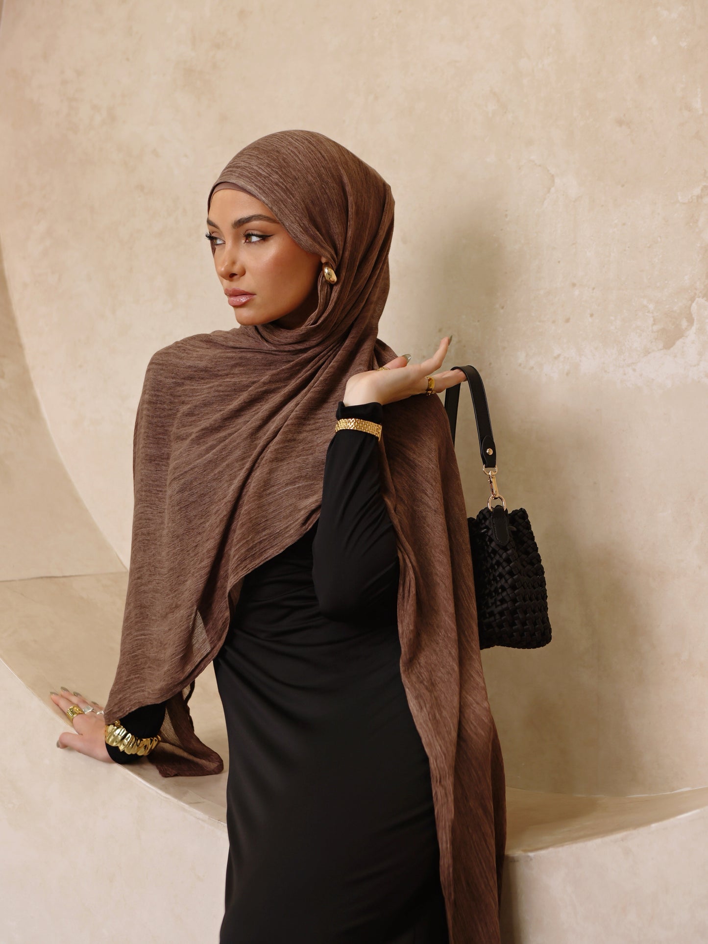 Berry brown Textured Hijab Set