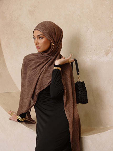 Berry brown Textured Hijab Set