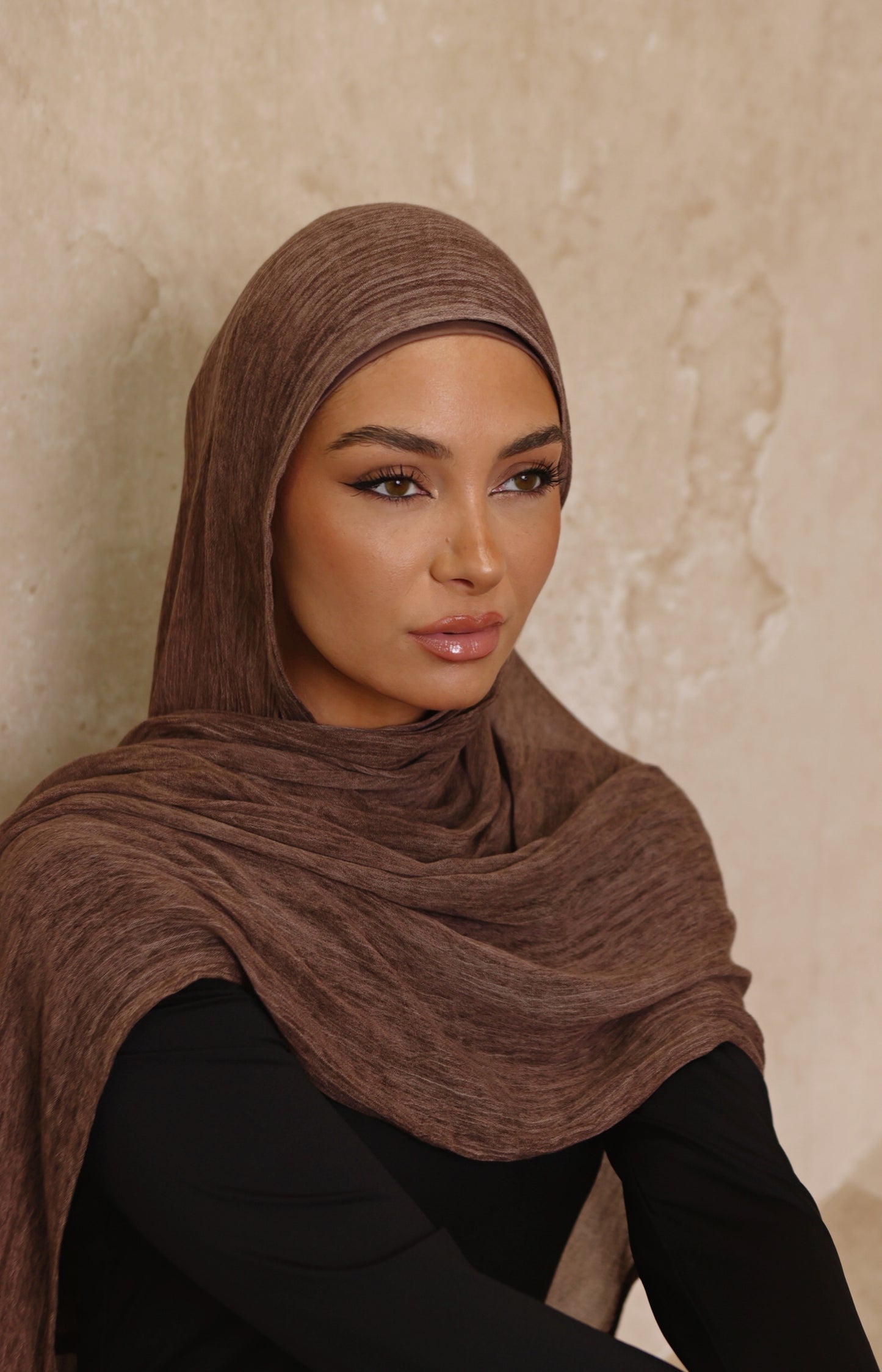 Berry brown Textured Hijab Set