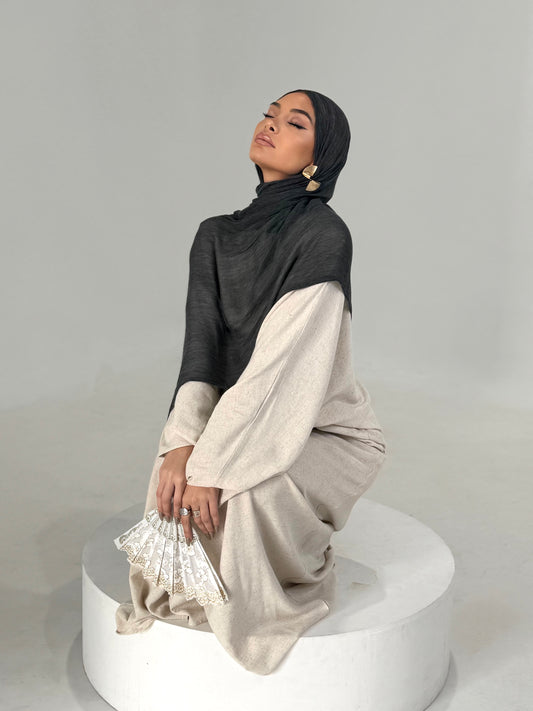 Charcoal Black Textured Hijab Set